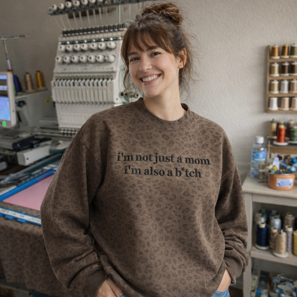 I'm not just a mom Leopard Embroidered Sweatshirt